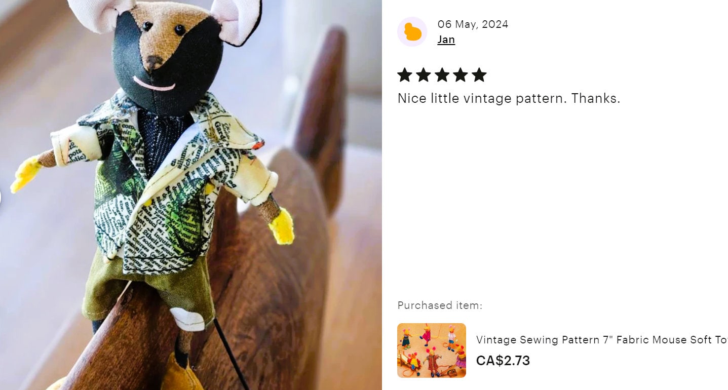 Vintage Sewing Pattern 7" Fabric Mouse Soft Toy Dolls and Clothing PDF Instant Digital Download Animal Dolls Playful School Mice