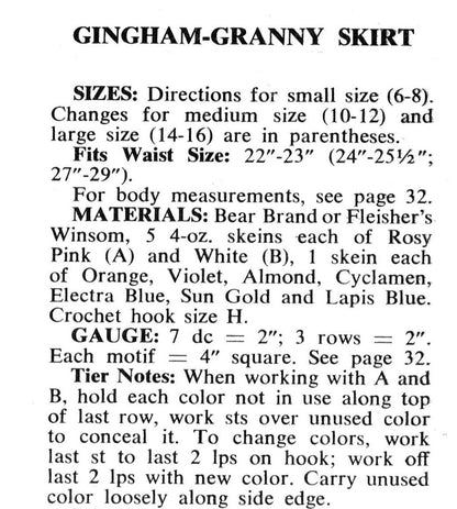 Vintage Crochet Pattern Womens Gingham & Grannies Maxi Skirt Long Granny Square Ruffle Hem PDF Instant Digital Download Boho Retro 10 Ply