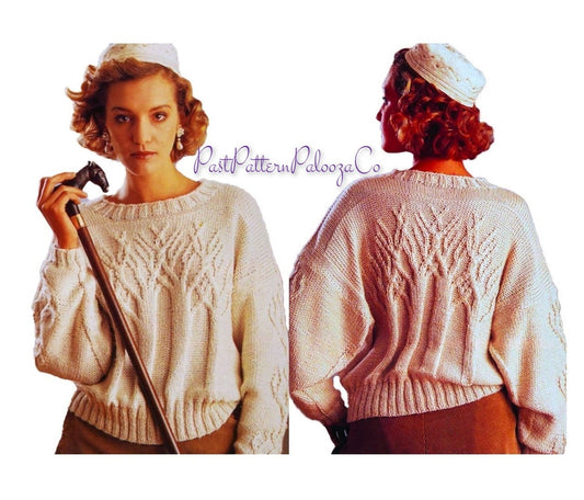 Vintage Knitting Pattern Womens Tree of Life Sweater PDF Instant Digital Download Pretty Birch Tree Cabled Jumper 10 Ply