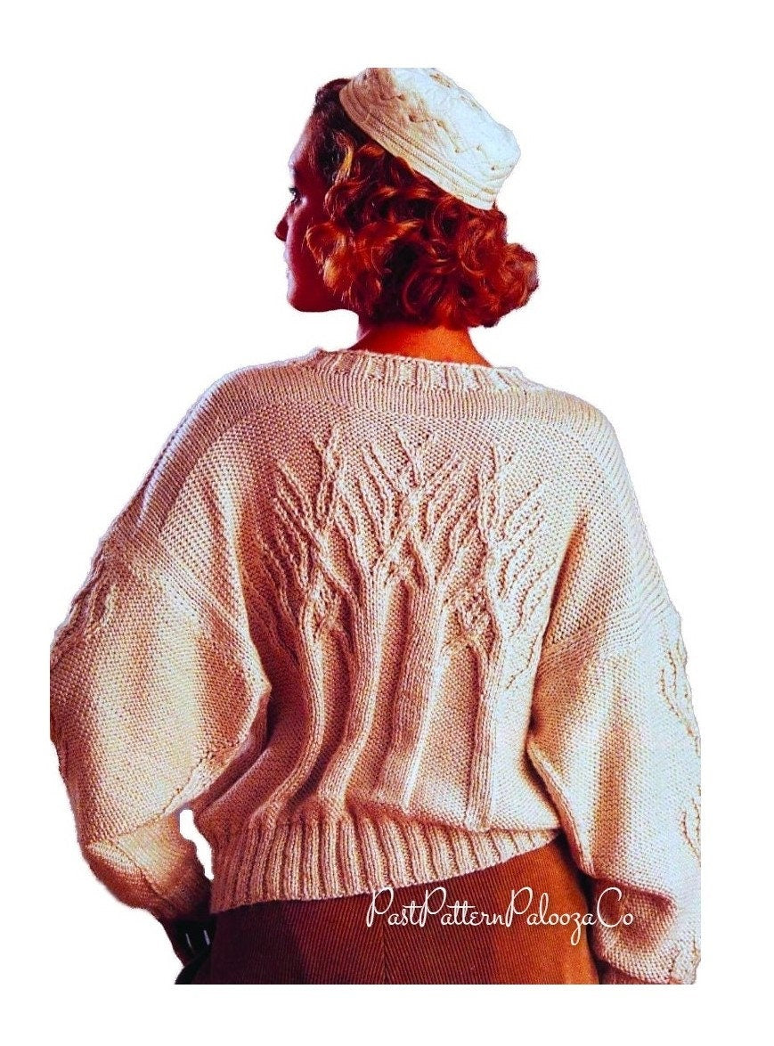 Vintage Knitting Pattern Womens Tree of Life Sweater PDF Instant Digital Download Pretty Birch Tree Cabled Jumper 10 Ply
