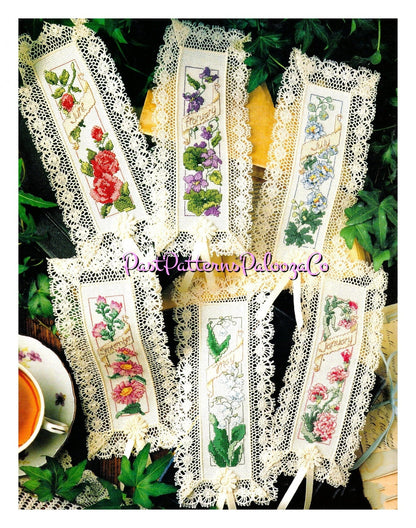 Vintage Cross Stitch Patterns Floral Birthday Bookmarks PDF Instant Digital Download 12 Embroidered Flower Design Book Marks