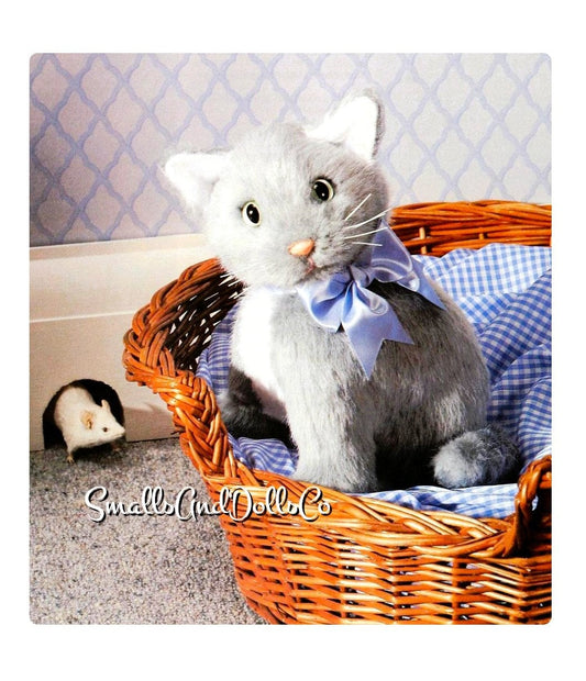 Vintage Sewing Pattern 10" Grey Kitten Faux Fur Fabric Soft Sculpture Plush Toys PDF Instant Digital Download Stuffed Realistic Sitting Cat