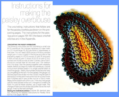Vintage Crochet Pattern Womens Paisley Motif Blouse Crop Top PDF Instant Digital Download Retro Boho Hippie Chic 10 Ply