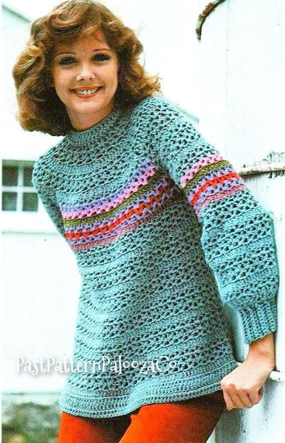 Vintage Crochet Pattern Womens Lacy Sweater Rainbow Stripe Smock PDF Instant Digital Download Pretty Retro Blouse 10 Ply