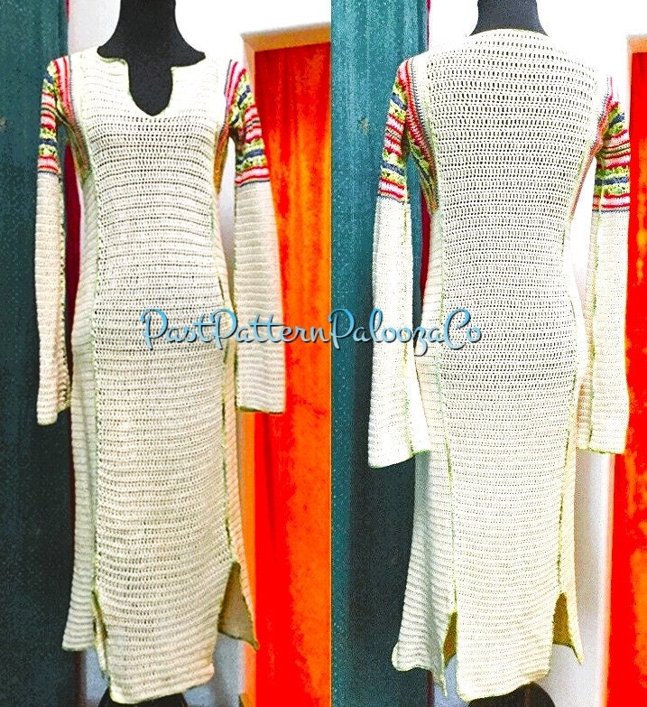 Vintage Crochet Pattern Womens Maxi Caftan Long Bohemian Beach Robe Dress PDF Instant Digital Download 70s Boho Mod Chic 5 Ply