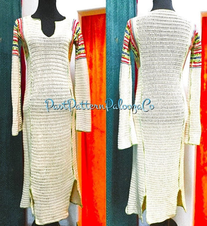 Vintage Crochet Pattern Womens Maxi Caftan Long Bohemian Beach Robe Dress PDF Instant Digital Download 70s Boho Mod Chic 5 Ply