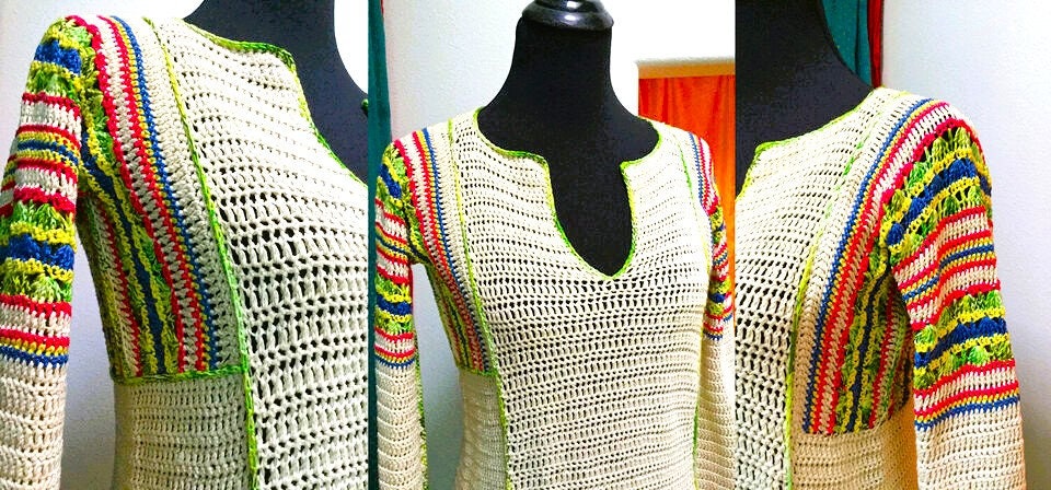 Vintage Crochet Pattern Womens Maxi Caftan Long Bohemian Beach Robe Dress PDF Instant Digital Download 70s Boho Mod Chic 5 Ply