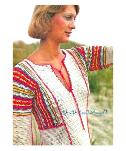 Vintage Crochet Pattern Womens Maxi Caftan Long Bohemian Beach Robe Dress PDF Instant Digital Download 70s Boho Mod Chic 5 Ply