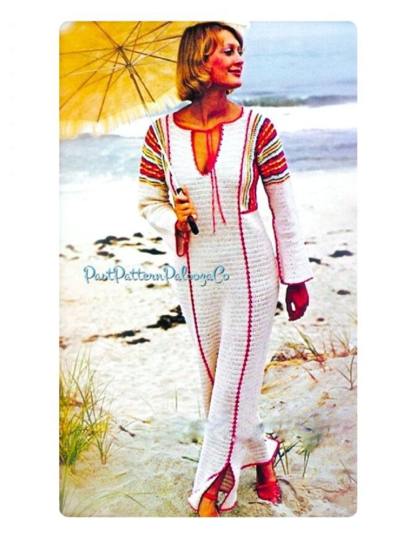 Vintage Crochet Pattern Womens Maxi Caftan Long Bohemian Beach Robe Dress PDF Instant Digital Download 70s Boho Mod Chic 5 Ply