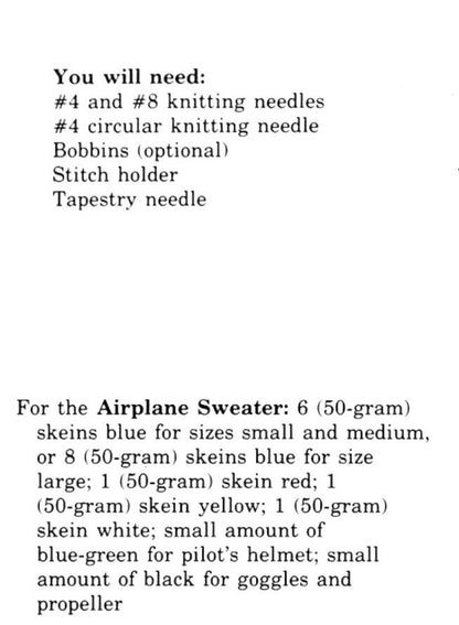 Vintage Knitting Pattern Knit Kids Boys Airplane Sweater PDF Instant Digital Download Toddler to Big Boy Plane Pullover 2-8 yrs 5 Ply