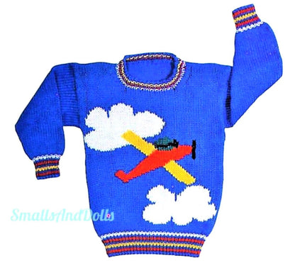 Vintage Knitting Pattern Knit Kids Boys Airplane Sweater PDF Instant Digital Download Toddler to Big Boy Plane Pullover 2-8 yrs 5 Ply