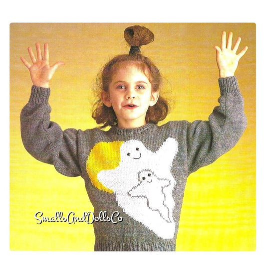 Vintage Knitting Pattern Knit Childs Halloween Friendly Ghost Sweater PDF Instant Digital Download Toddler to Big Kids Pullover 2-8 yrs DK