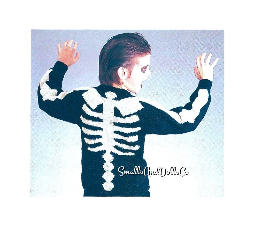 Vintage Knitting Pattern Childs Skeleton Sweater PDF Instant Digital Download Toddler to Big Kids  Pullover 2-10 yrs DK