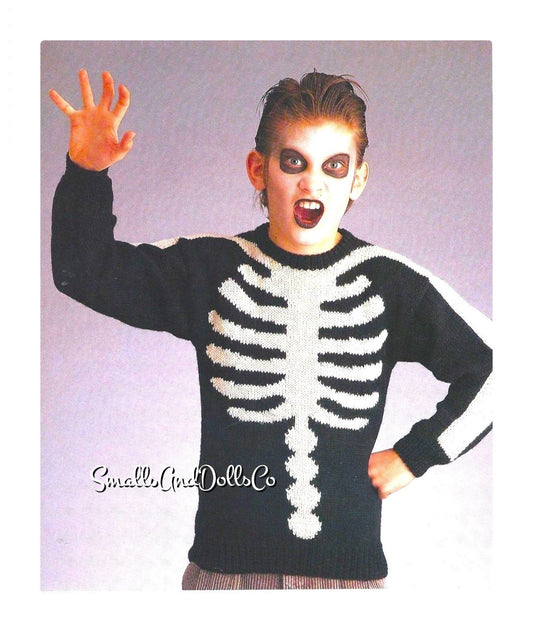 Vintage Knitting Pattern Childs Skeleton Sweater PDF Instant Digital Download Toddler to Big Kids  Pullover 2-10 yrs DK