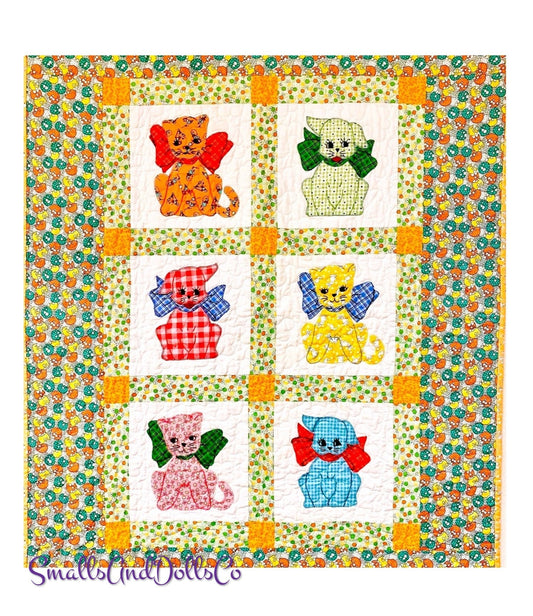 Vintage Sewing Pattern Calico Cat Gingham Dog Baby Crib Quilt Printable PDF Instant Digital Download Puppy Kitten Applique Blocks Blanket #2