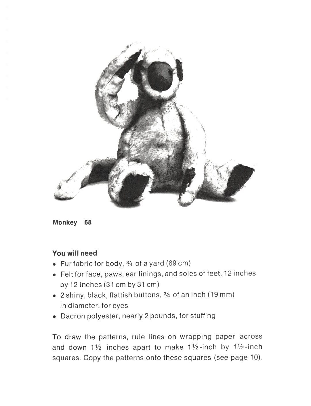 Vintage Sewing Pattern 20" Sitting Monkey Doll Soft Sculpture Plush Toy PDF Instant Digital Download Faux Fur Fabric Jungle Zoo Animal