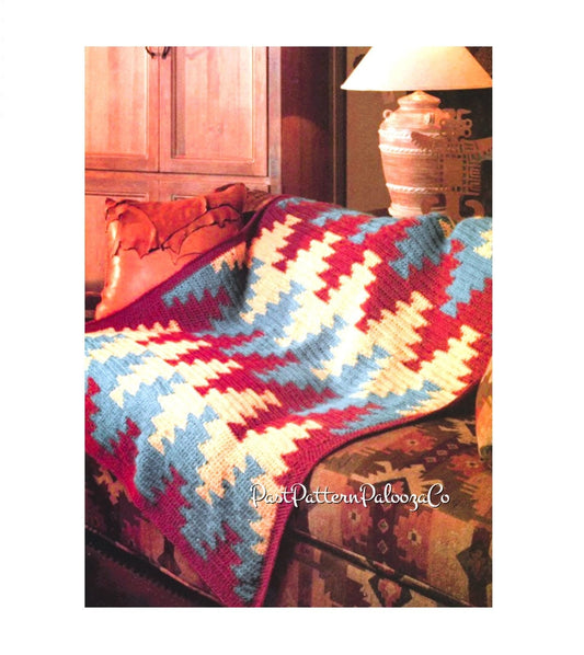 Vintage Crochet Afghan Pattern Santa Fe Navajo Indian Blanket PDF Instant Digital Download Navajo Indian Geometric Diamonds Throw 10 Ply
