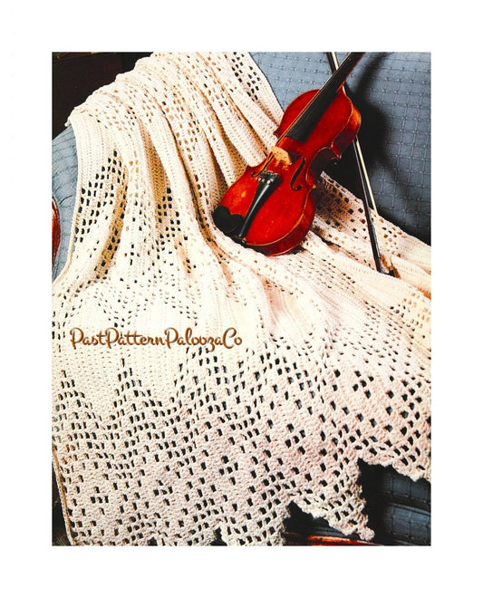 Vintage Filet Crochet Afghan Pattern Elegant Victorian Lacy Diamond Throw PDF Instant Digital Download Heirloom Blanket Cotton 10 Ply