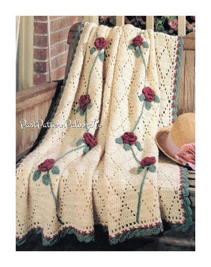 Vintage Crochet Pattern Victorian Reaching Roses Eyelet Diamonds Afghan PDF Instant Digital Download Floral Rose Blanket Throw 10 Ply