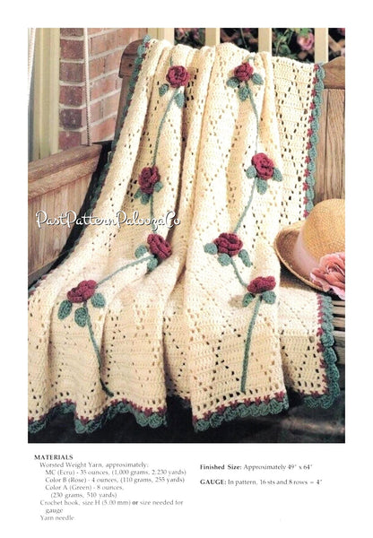 Vintage Crochet Pattern Victorian Reaching Roses Eyelet Diamonds Afghan PDF Instant Digital Download Floral Rose Blanket Throw 10 Ply