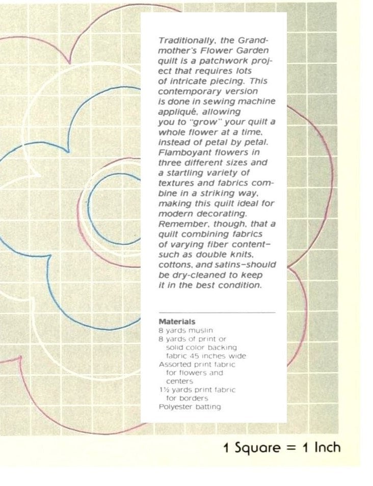 Vintage Sewing Pattern Grandmothers Flower Garden Bed Quilt Groovy Flower Power Applique Bedspread PDF Instant Digital Download Any Size Bed