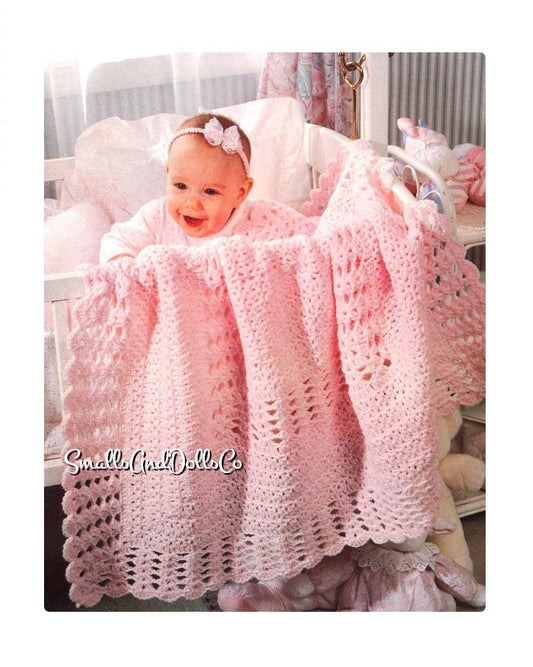 Vintage Crochet Pattern Baby Girl Afghan Blanket Clusters & Shells PDF Instant Digital Download Pretty Lacy Square Crib Throw 10 Ply