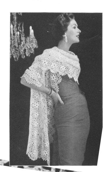 Vintage Crochet Pattern Womens Lacy Flower Motif Shawl Stole Wrap PDF Instant Digital Download MCM Mid Century Housewife Chic 3 Ply
