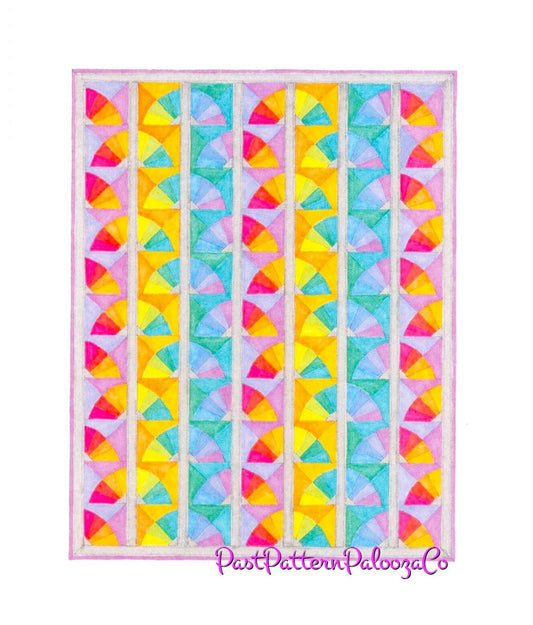 Vintage Quilt Sewing Pattern Rainbow Fans Bedspread PDF Instant Digital Download Patchwork Piecing Twin Double Bed 72x92