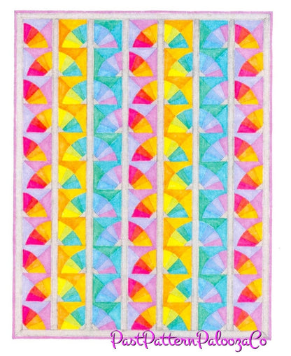 Vintage Quilt Sewing Pattern Rainbow Fans Bedspread PDF Instant Digital Download Patchwork Piecing Twin Double Bed 72x92