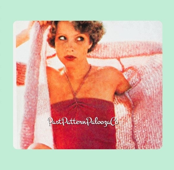 Vintage Knitting Pattern Mohair Beach Jacket Swimsuit Cover Wrap PDF Instant Digital Download Boho 70s Summer Shawl Collar Cardi Coat 12 Ply