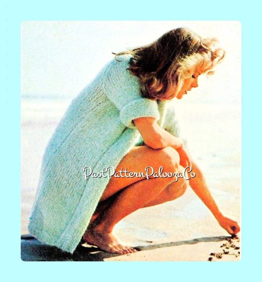 Vintage Knitting Pattern Mohair Beach Jacket Swimsuit Cover Wrap PDF Instant Digital Download Boho 70s Summer Shawl Collar Cardi Coat 12 Ply