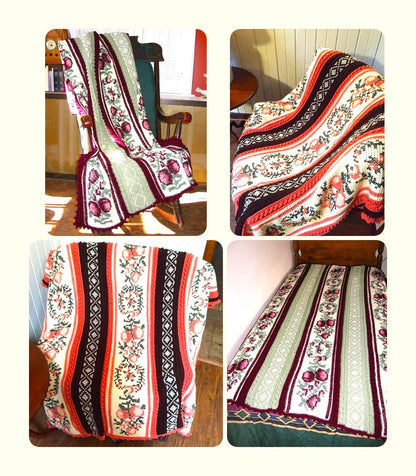 Vintage Crochet Afghan Pattern Autumn Bounty Harvest Glow Blanket Tunisian Stitch PDF Instant Digital Download Fruit Motif Design 10 Ply