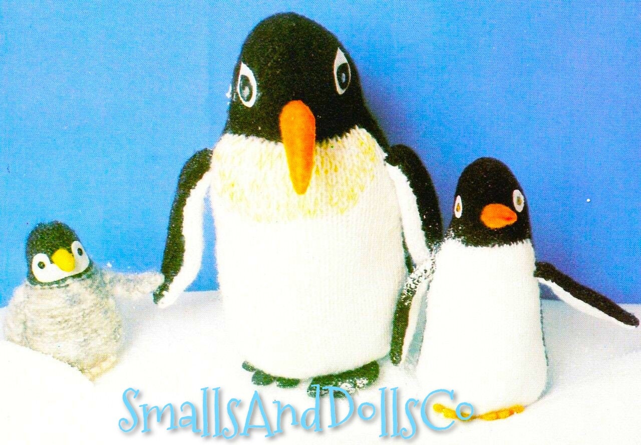 Vintage Knitting Pattern Cute Penguin Family Soft Toy Dolls Mama and Chicks PDF Instant Digital Download Plush Stuffed Arctic Animals 5 Ply