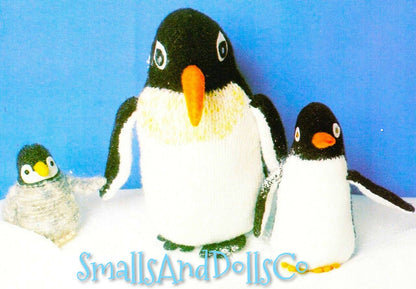 Vintage Knitting Pattern Cute Penguin Family Soft Toy Dolls Mama and Chicks PDF Instant Digital Download Plush Stuffed Arctic Animals 5 Ply