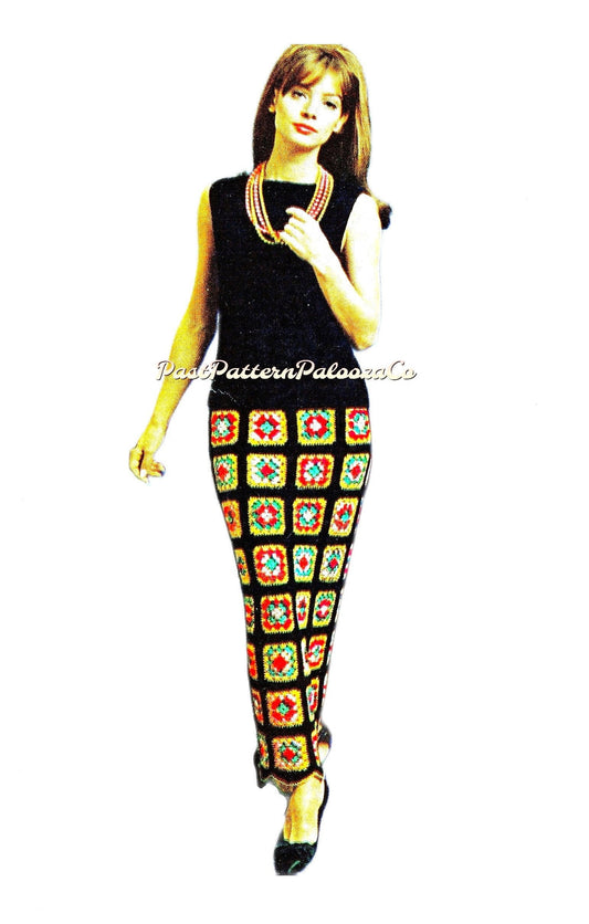 Vintage Crochet Pattern Womens Granny Square Maxi Tube Skirt & Shell Top Outfit PDF Instant Digital Download Boho Retro Chic 4 Ply