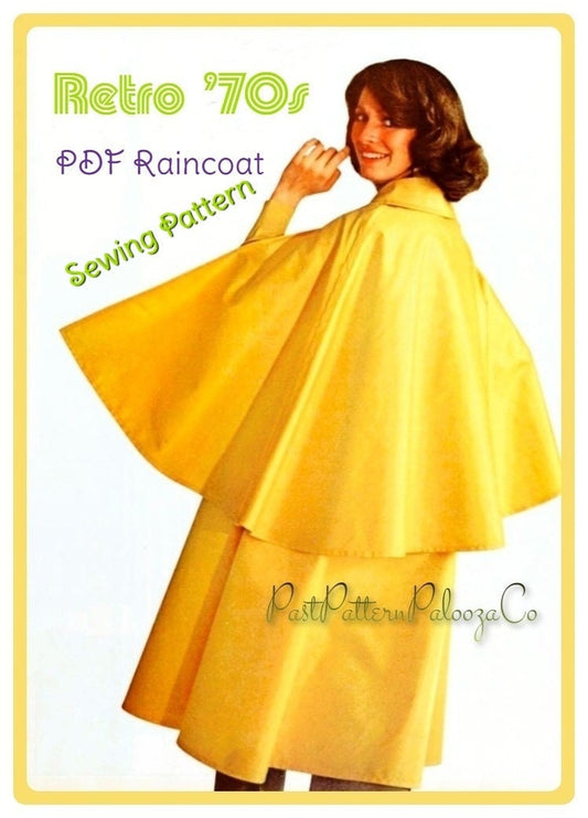 Vintage Sewing Pattern Womens Retro Raincoat PDF Instant Digital Download Groovy Boho Rain Coat Water Resistant Swing Cape