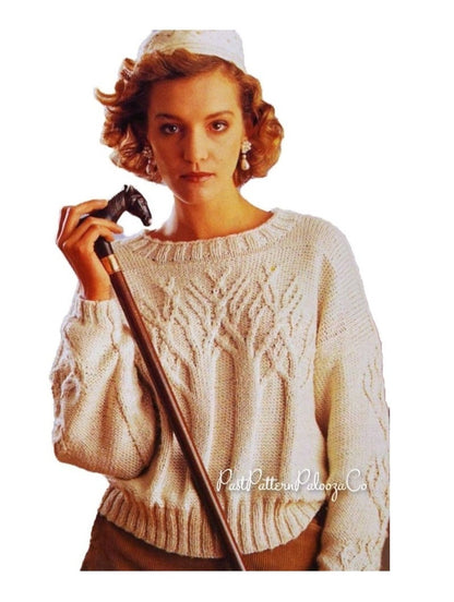 Vintage Knitting Pattern Womens Tree of Life Sweater PDF Instant Digital Download Pretty Birch Tree Cabled Jumper 10 Ply