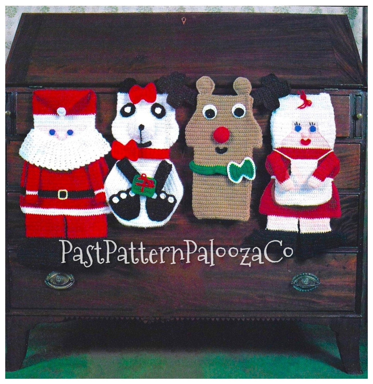 Vintage Crochet Pattern Cute Mr and Mrs Santa Claus Panda Bear Rudolph Reindeer Christmas Stockings PDF Instant Digital Download 4 Ply