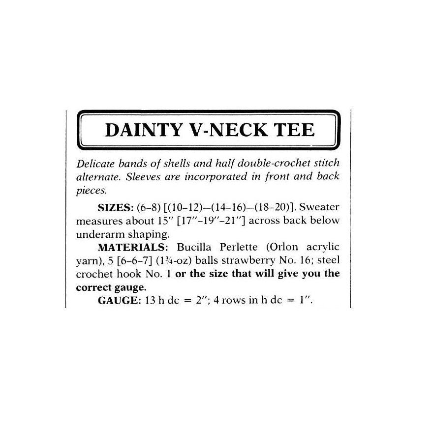 Vintage Crochet Pattern Womens Lacy V Neck Summer Tee Top PDF Instant Digital Download Pretty Retro Blouse T-Shirt 5 Ply