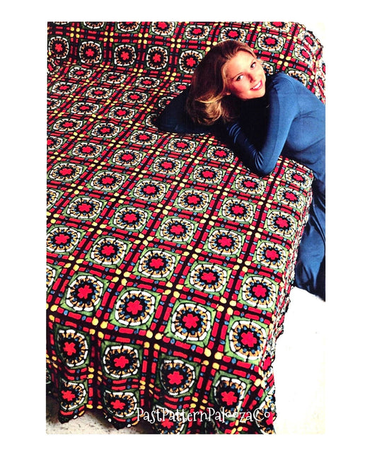 Vintage Crochet Pattern Medieval Art Stained Glass Granny Square Bedspread Afghan PDF Instant Digital Download Groovy Regal Throw Blanket