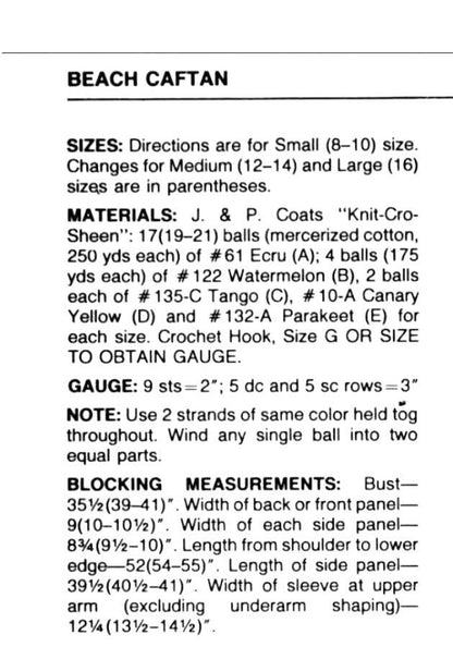 Vintage Crochet Pattern Womens Maxi Caftan Long Bohemian Beach Robe Dress PDF Instant Digital Download 70s Boho Mod Chic 5 Ply