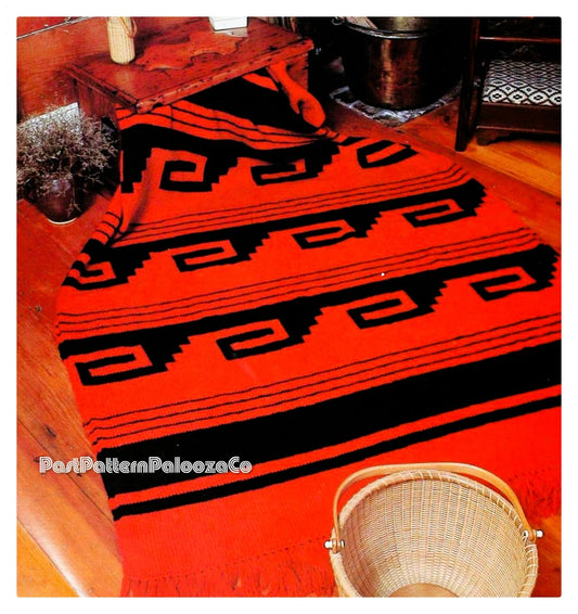 Vintage Knitting Pattern Southwestern Navajo Afghan PDF Instant Digital Download Indian Rug Design Knit Throw Blanket 48x68 5 Ply