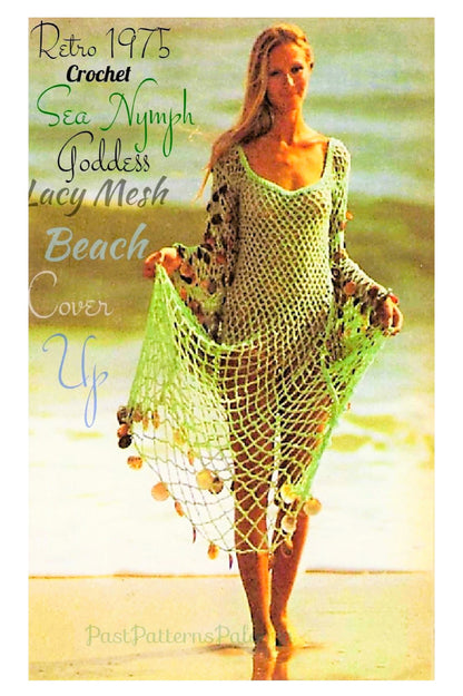 Vintage Crochet Pattern Beach Cover Up Tunic Maxi Dress PDF Instant Digital Download 70s Boho Bohemian Lace Mesh Sea Goddess Seashells