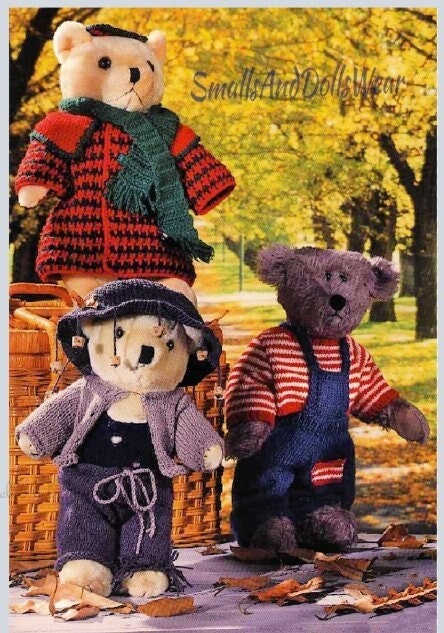 Vintage Knitting Crochet Patterns Clothes Outfits for 12 - 16 Inch Teddy Bears PDF Instant Digital Download Sweater Coat Overall 5 Ply 8 Ply