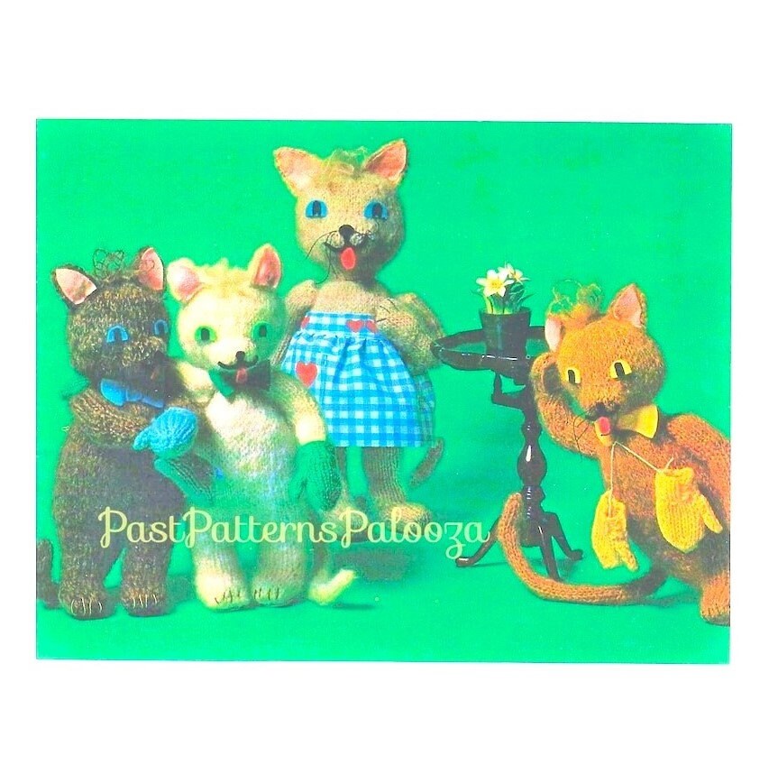 Vintage Knitting Pattern 10" Three Little Kittens Who Lost Their Mittens Amigurumi Soft Toy Dolls PDF Instant Digital Download Knitted Cats