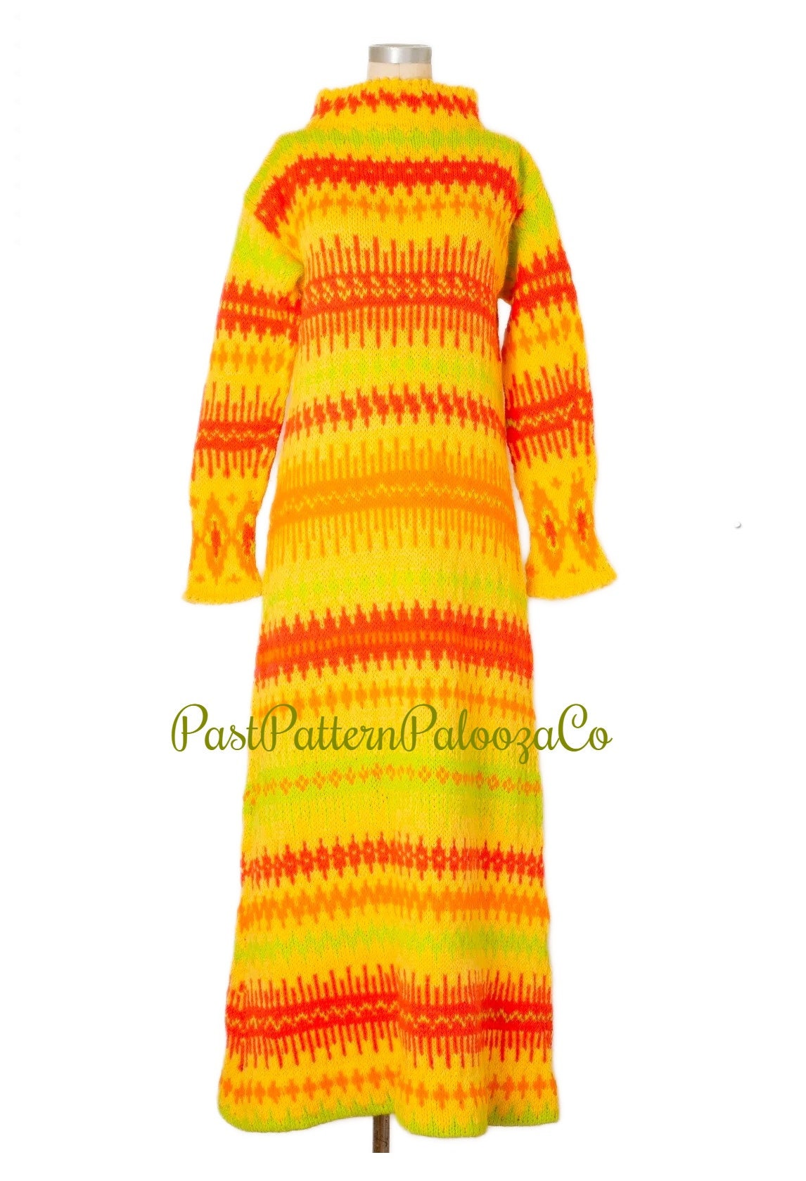 Vintage Knitting Pattern Womens Maxi Sweater Tube Dress PDF Instant Digital Download  Retro 70s Fireside Jacquard Gown