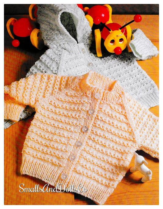 Vintage Knitting Pattern Baby Boy or Girl Hooded and Round Neck Cardigan Sweaters Jumpers PDF Instant Digital Download 9-18m DK