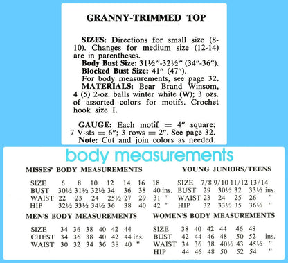 Vintage Crochet Pattern Womens Lacy Granny Square Blouse Top PDF Instant Digital Download Retro Motif Trimmed Yoke 10 Ply