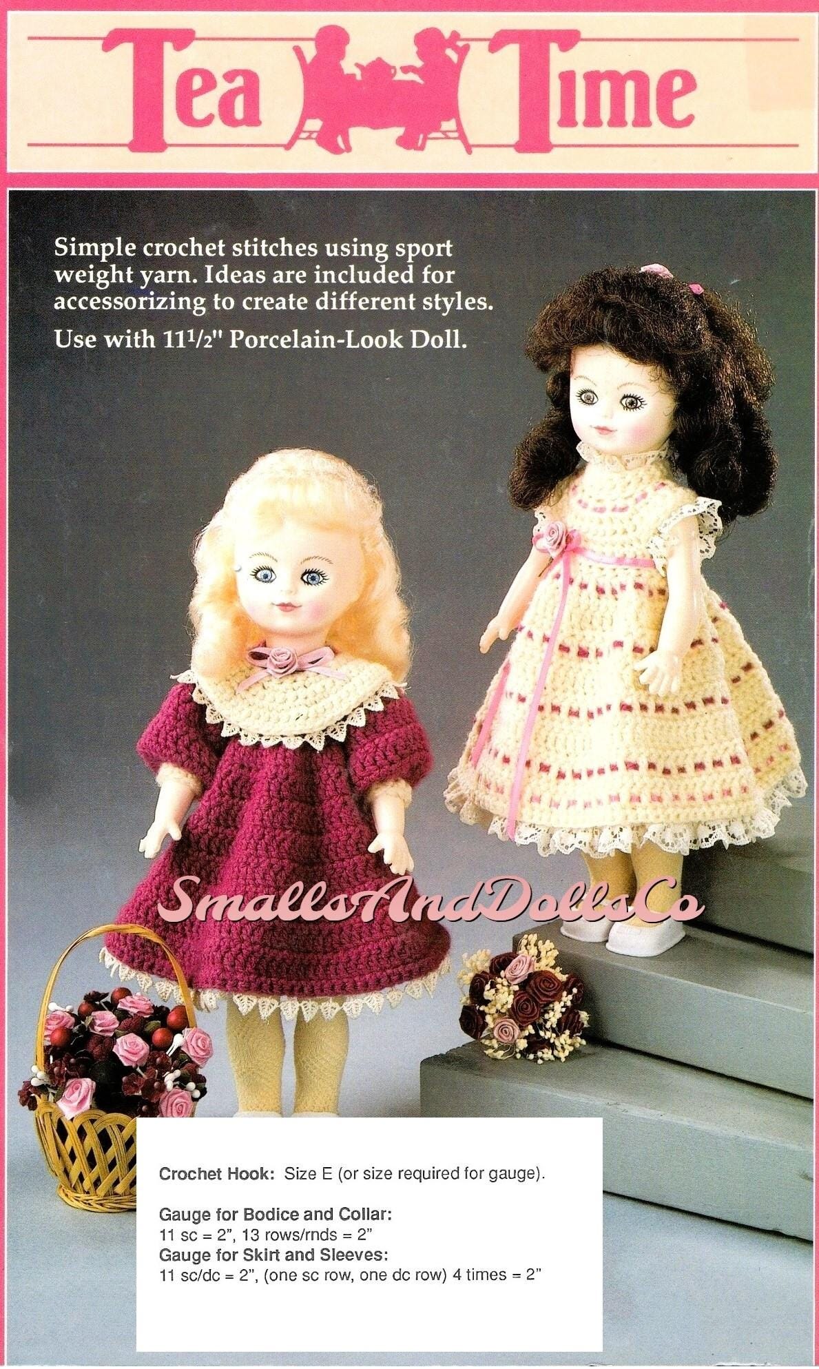 Vintage Crochet Pattern Tea Time Doll Dresses 11.5 Inch 2 Pretty Dressy Designs PDF Instant Digital Download 5 Ply
