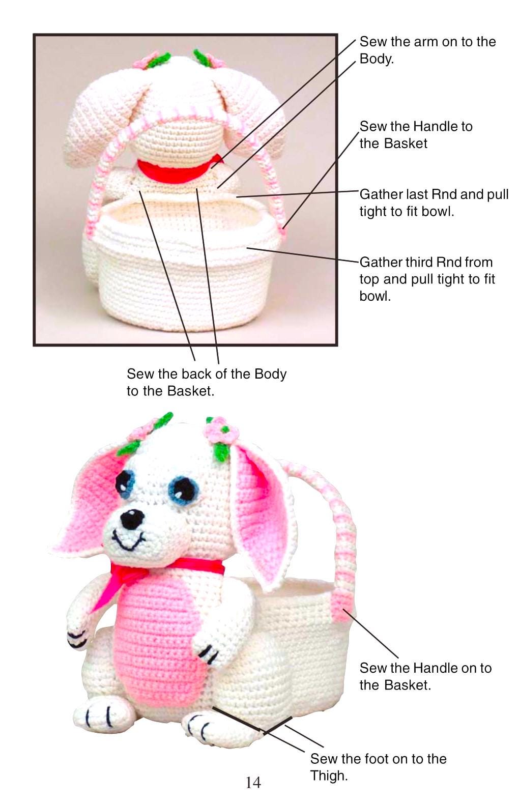 Vintage Crochet Pattern Floppy Eared Girl Bunny Basket PDF Instant Digital Download Springtime Easter Amigurumi Soft Toy Egg Holder 10 Ply